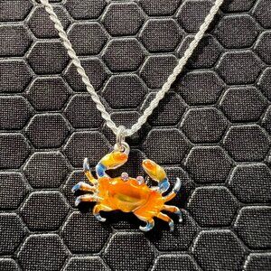 Crab Necklace Orange and Navy Blue 18K White Gold Plated